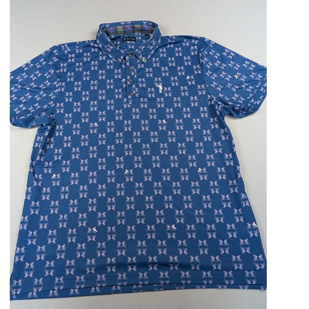 William Murray Golf Polo XL Blue Pink Bicycle Print Short Sleeve Performance‎